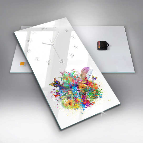 Reloj de vidrio vertical Armonía floral con mariposas - espejomat.es