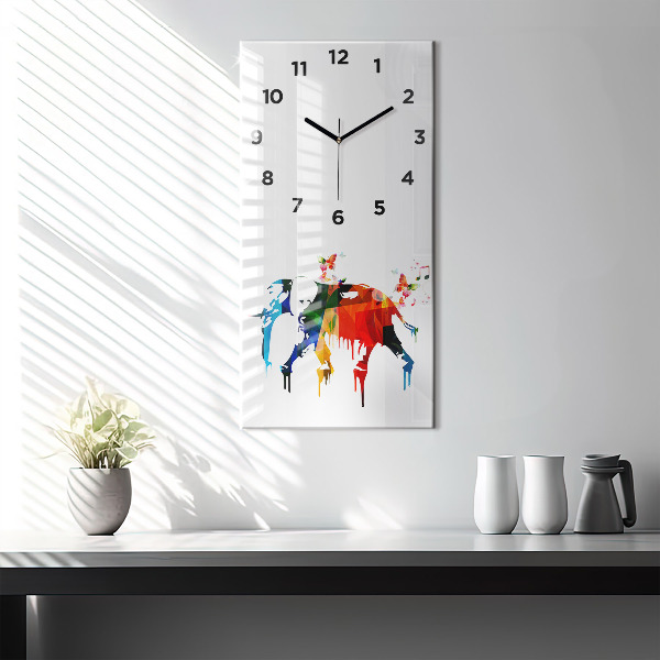 Reloj de cristal vertical Elefante pintado de colores - espejomat.es