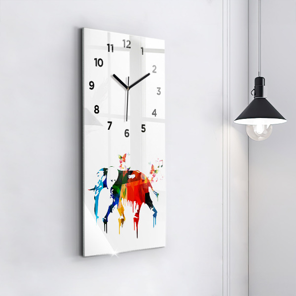 Reloj de cristal vertical Elefante pintado de colores - espejomat.es