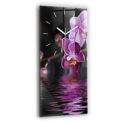 Reloj de vidrio vertical Flor de orquídea sobre el agua - espejomat.es