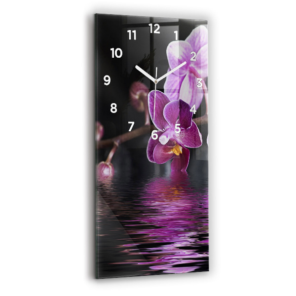 Reloj de vidrio vertical Flor de orquídea sobre el agua - espejomat.es
