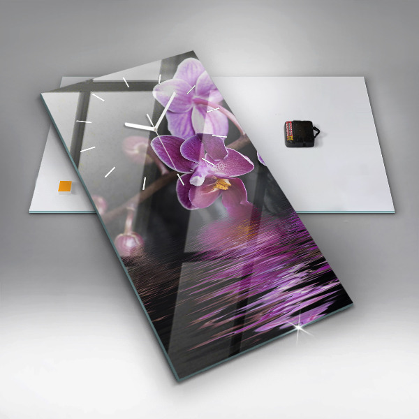 Reloj de vidrio vertical Flor de orquídea sobre el agua - espejomat.es