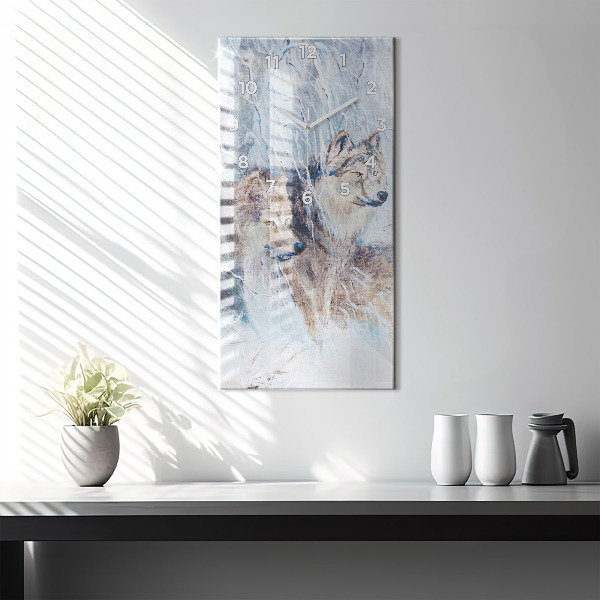 Reloj de vidrio vertical Lobos en el bosque - espejomat.es