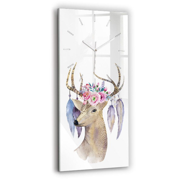 Reloj de cristal vertical Cabeza de ciervo y flores - espejomat.es
