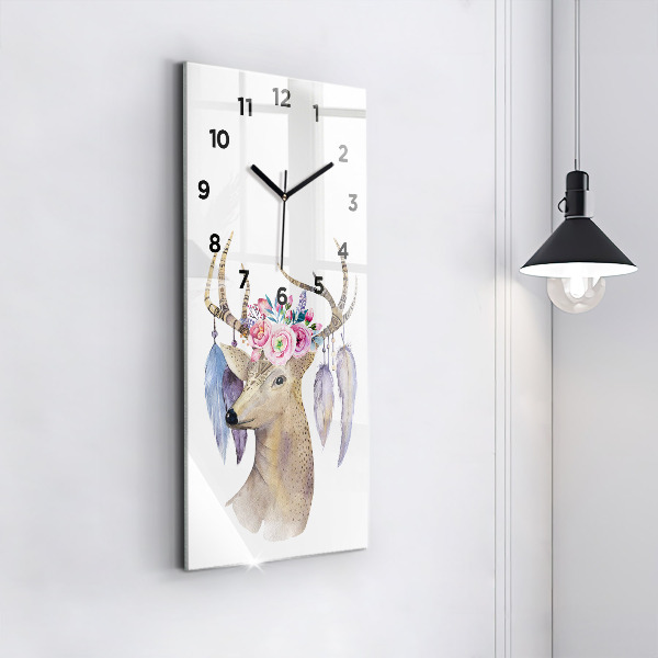 Reloj de cristal vertical Cabeza de ciervo y flores - espejomat.es