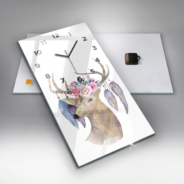 Reloj de cristal vertical Cabeza de ciervo y flores - espejomat.es