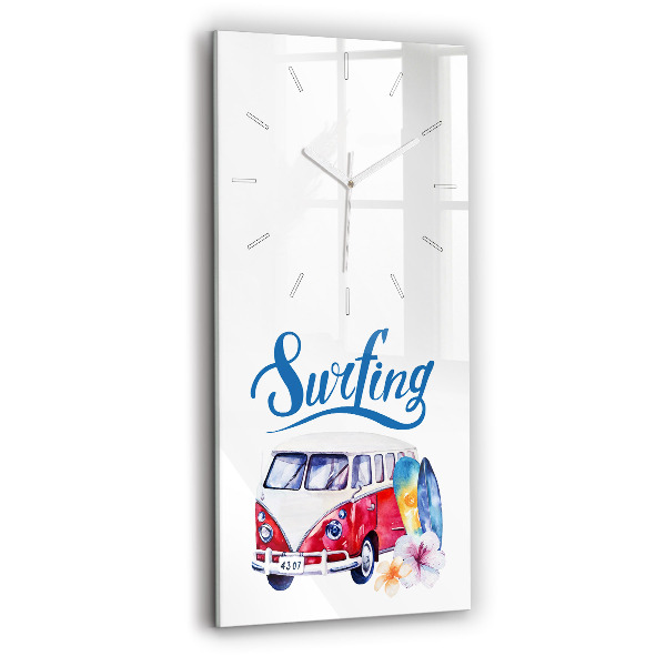 Reloj de vidrio vertical Coche y cartel Surf - espejomat.es