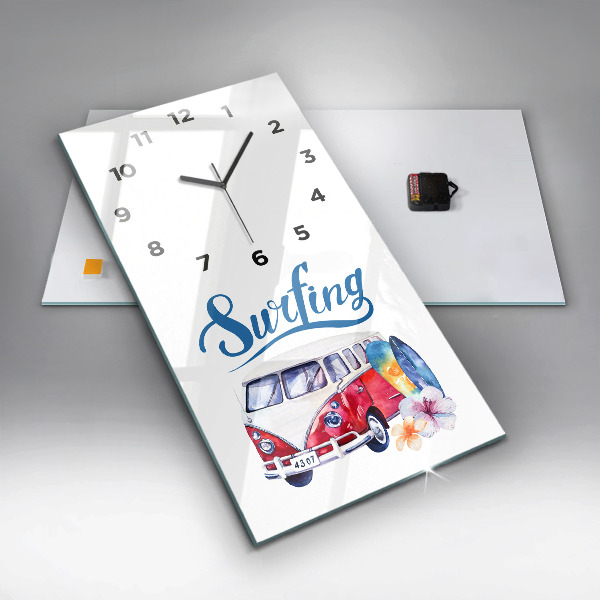 Reloj de vidrio vertical Coche y cartel Surf - espejomat.es