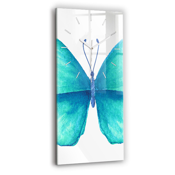 Reloj de cristal vertical Mariposa turquesa de verano - espejomat.es
