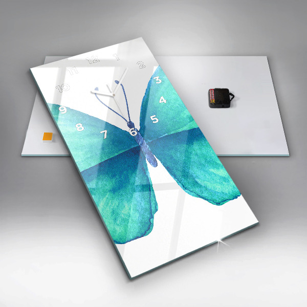 Reloj de cristal vertical Mariposa turquesa de verano - espejomat.es