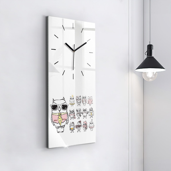 Reloj de vidrio vertical Póster vintage con búhos - espejomat.es