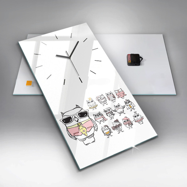 Reloj de vidrio vertical Póster vintage con búhos - espejomat.es