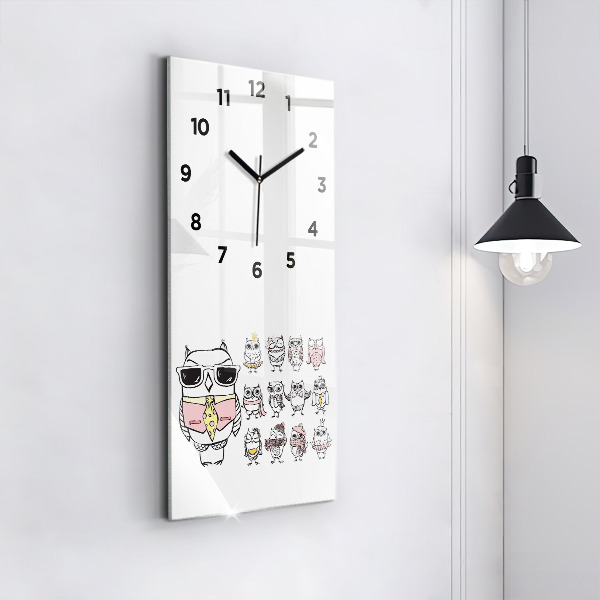 Reloj de vidrio vertical Póster vintage con búhos - espejomat.es
