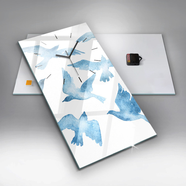 Reloj de vidrio vertical Pájaros azules volando - espejomat.es