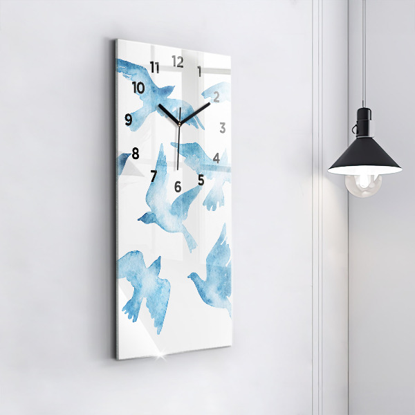 Reloj de vidrio vertical Pájaros azules volando - espejomat.es