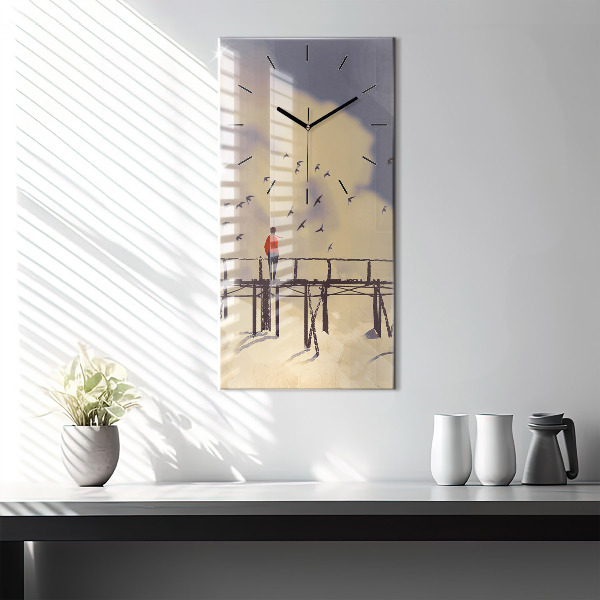 Reloj de cristal vertical Hombre en un viejo puente - espejomat.es