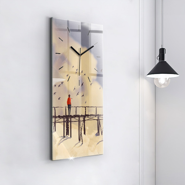 Reloj de cristal vertical Hombre en un viejo puente - espejomat.es