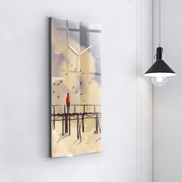 Reloj de cristal vertical Hombre en un viejo puente - espejomat.es