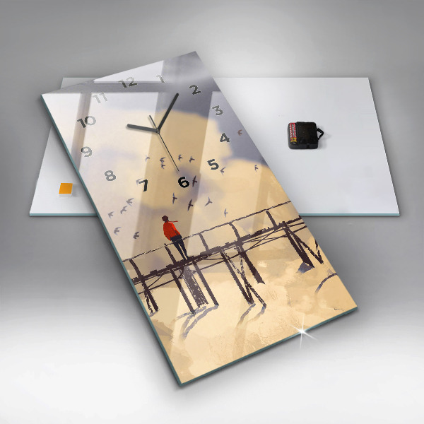 Reloj de cristal vertical Hombre en un viejo puente - espejomat.es