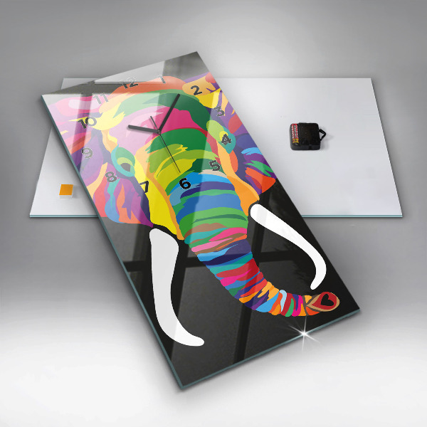 Reloj de vidrio vertical Elefante de colores - espejomat.es