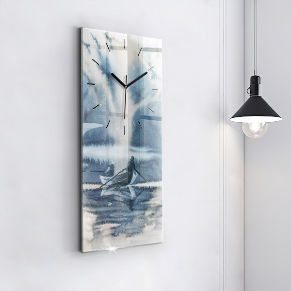 Reloj vertical Pescador en un lago - espejomat.es