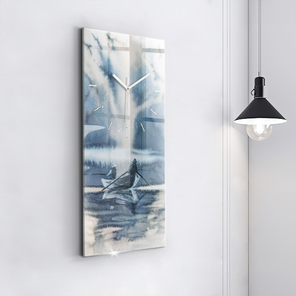 Reloj vertical Pescador en un lago - espejomat.es