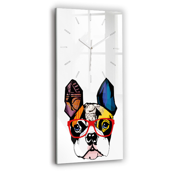Reloj de vidrio vertical Bulldog francés con gafas - espejomat.es