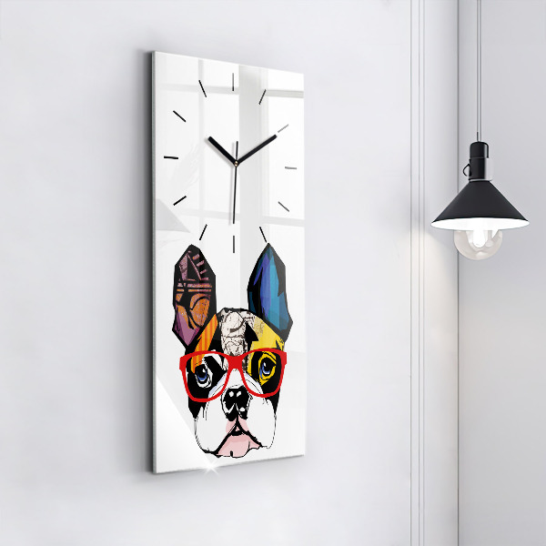 Reloj de vidrio vertical Bulldog francés con gafas - espejomat.es