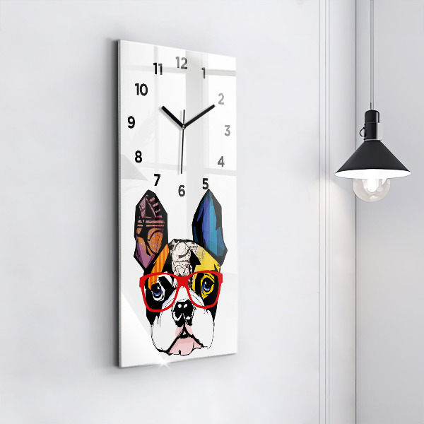 Reloj de vidrio vertical Bulldog francés con gafas - espejomat.es