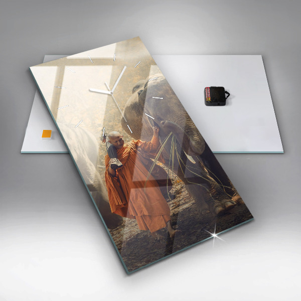 Reloj de cristal vertical Monje guiando elefantes - espejomat.es