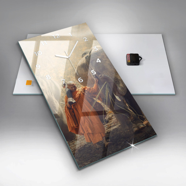 Reloj de cristal vertical Monje guiando elefantes - espejomat.es