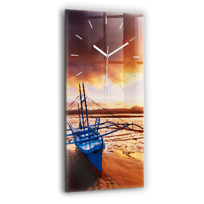 Reloj de cristal vertical Barco y puesta de sol - espejomat.es