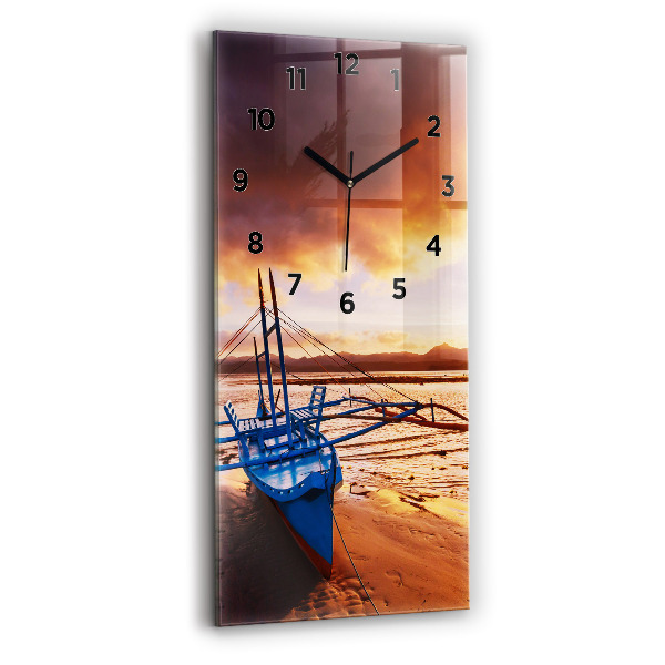 Reloj de cristal vertical Barco y puesta de sol - espejomat.es