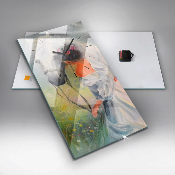 Reloj de cristal vertical Hermosa mujer con un caballo - espejomat.es