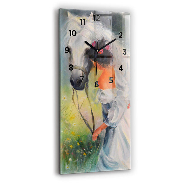 Reloj de cristal vertical Hermosa mujer con un caballo - espejomat.es