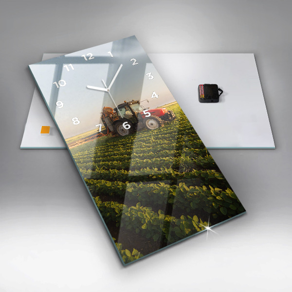 Reloj vertical Tractor fumigando un campo - espejomat.es