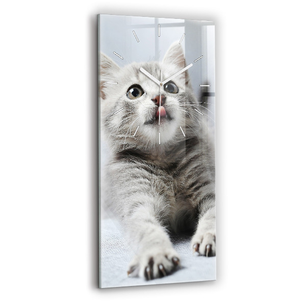 Reloj de cristal vertical Gato en el sofá - espejomat.es