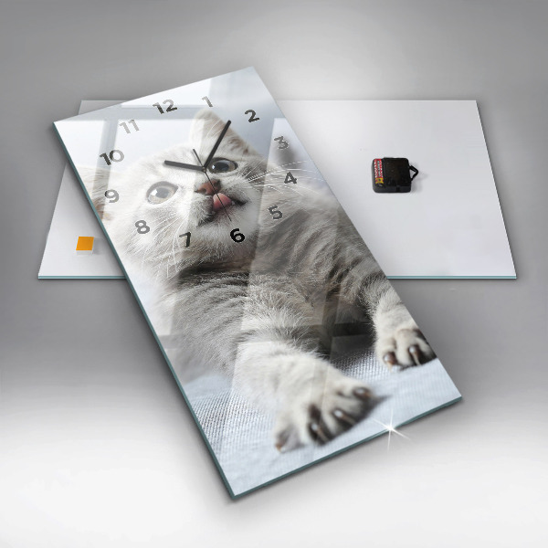 Reloj de cristal vertical Gato en el sofá - espejomat.es