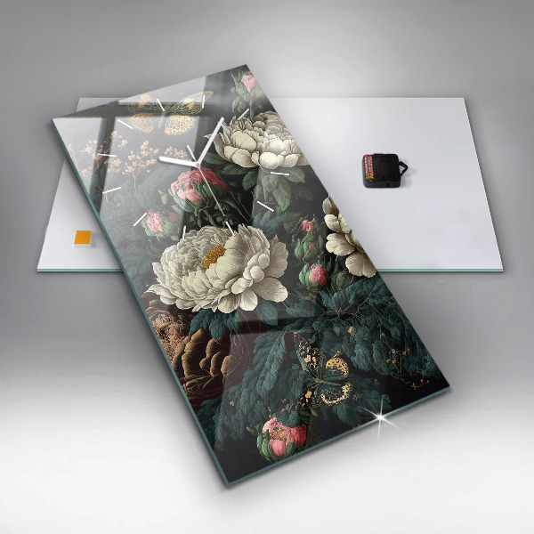 Reloj vertical Flor y mariposas doradas - espejomat.es