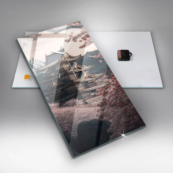 Reloj de cristal vertical Torre asiática Cerezos en flor - espejomat.es