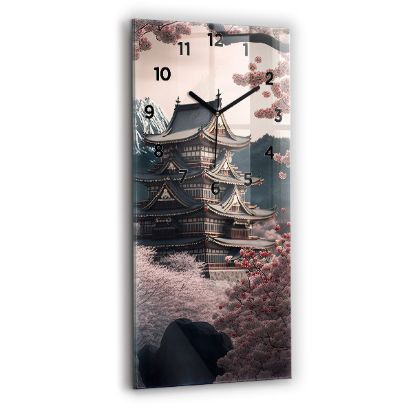 Reloj de cristal vertical Torre asiática Cerezos en flor - espejomat.es