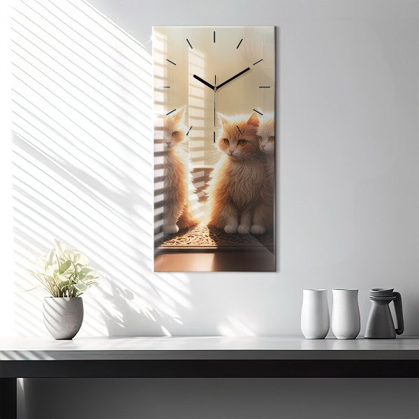 Reloj de cristal vertical Cuatro gatos al sol - espejomat.es