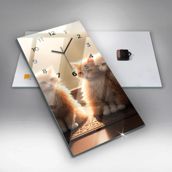 Reloj de cristal vertical Cuatro gatos al sol - espejomat.es