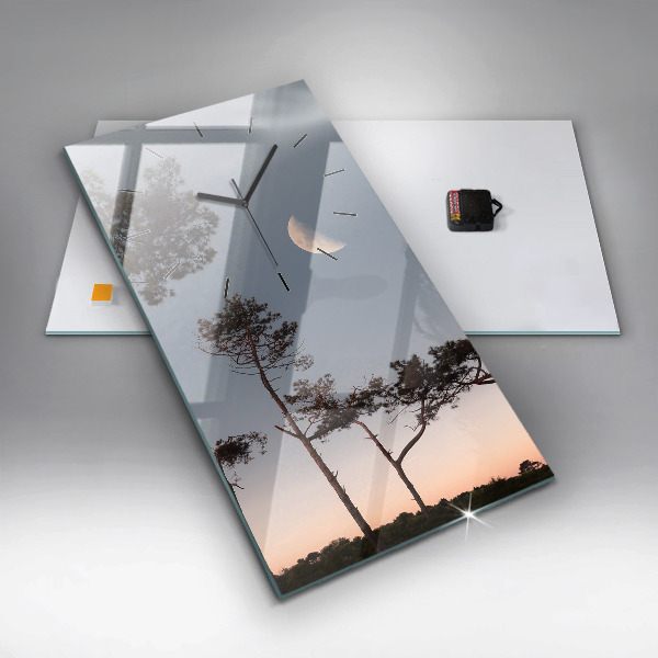 Reloj de cristal vertical Media luna y árboles - espejomat.es
