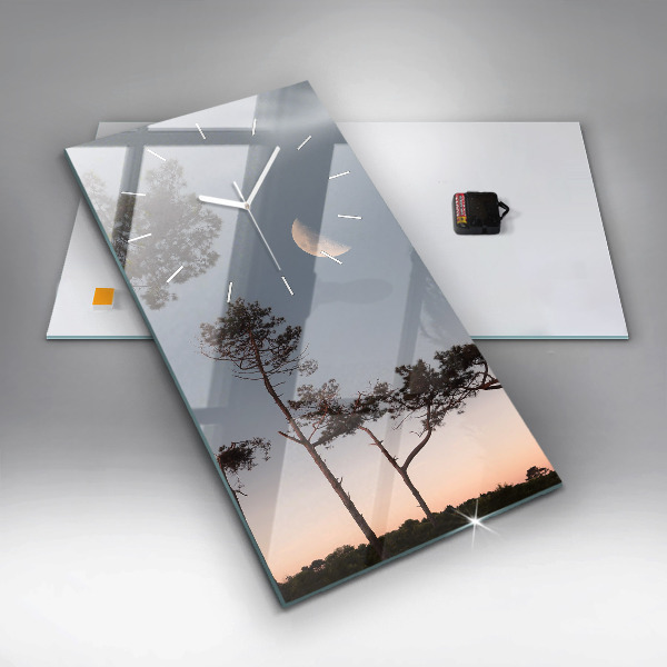 Reloj de cristal vertical Media luna y árboles - espejomat.es