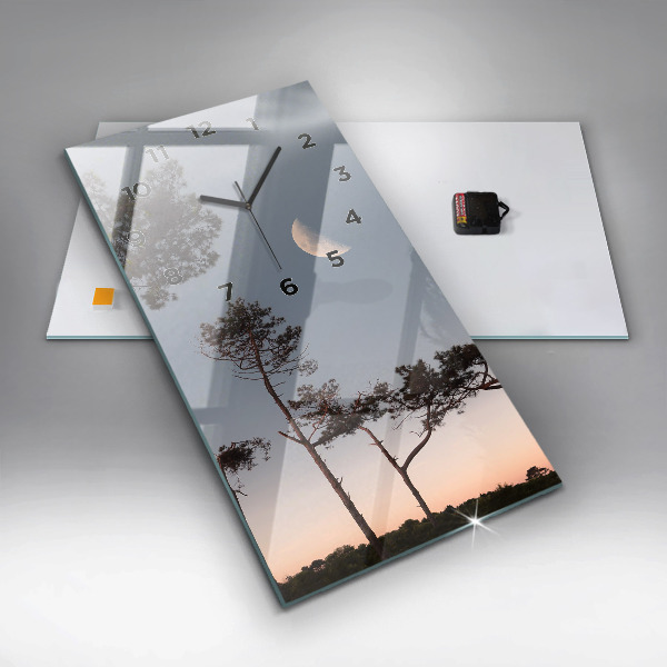Reloj de cristal vertical Media luna y árboles - espejomat.es