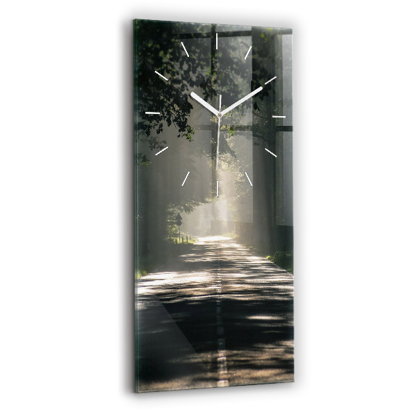 Reloj de vidrio vertical Carretera forestal y rayas de sol - espejomat.es