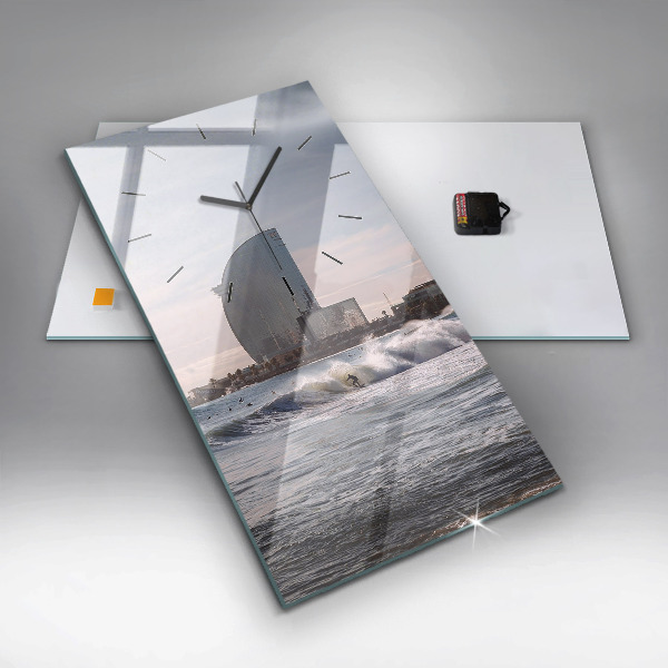Reloj de cristal vertical Surfista en Barcelona - espejomat.es