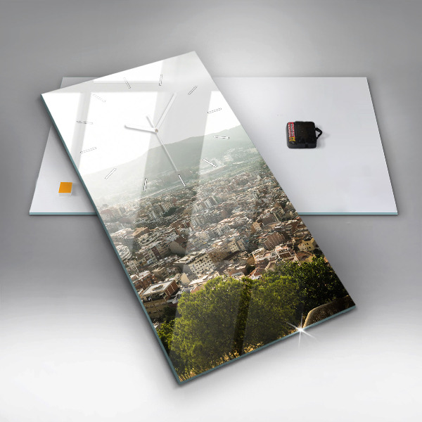 Reloj de cristal vertical Vista de Montjuic en Barcelona - espejomat.es