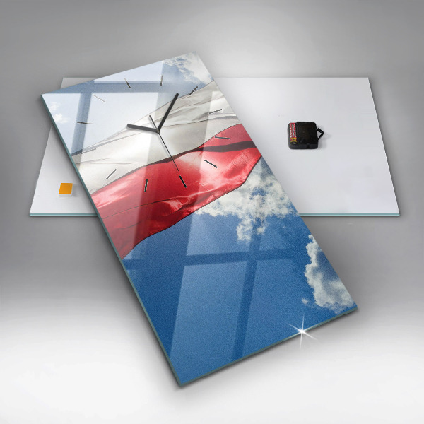 Reloj de cristal vertical Bandera polaca contra el cielo - espejomat.es